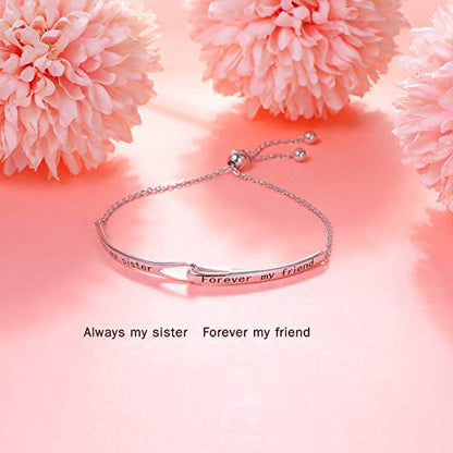 Sterling Silver Engraved Inspirational Adjustable Infinity Bracelet Graduation Gift for Mother Sister Best Friend Jewelry for Women - style: Always my sister Forever my friend