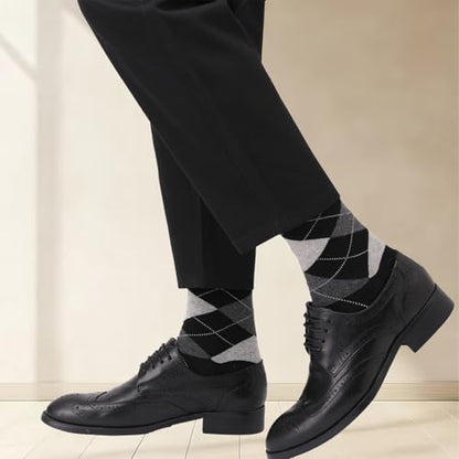 Men's Colorful Striped Dress Socks, 5-Pack Cotton, Sock Size 10-13 - color: Classic Black & Gray Mix