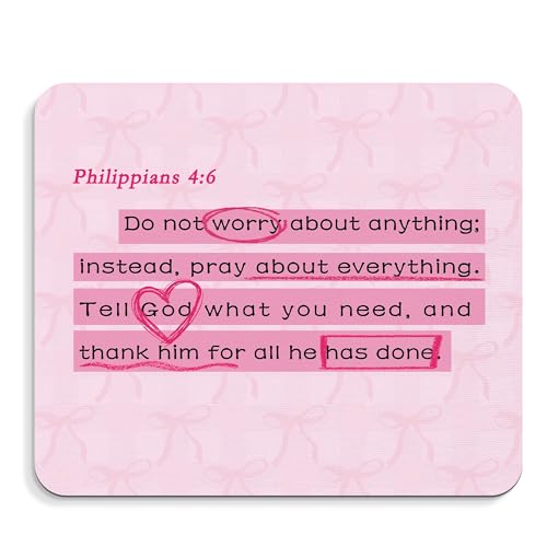 Pink Pray Christian Decor Mouse Pad - Inspirational Bible Verse Bow Office Desk Mousepad, Pink Coquette Preppy Bow Decor Mousepad, Christian Preppy Pray Gifts, Coworker Gifts, 9.5x8 Inches - color: Pink Christian Bow