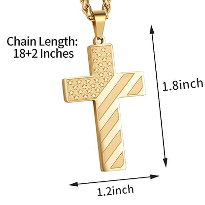 DuoDiner 18+2" Cross Necklace for Men Boys Christian Confirmation Gifts - color: Gold, style: God
