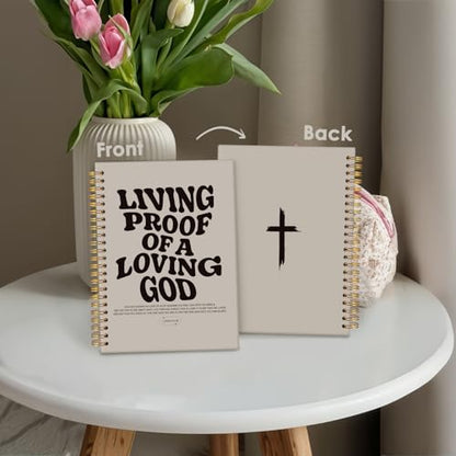 Christian Journal, Bible Study Notebook, Bible Notebooks for Note Taking, Church Hardcover Spiral Notebook for Women Man 5.5x8.3 - Black - color: Living Proof of a Loving God - Beige