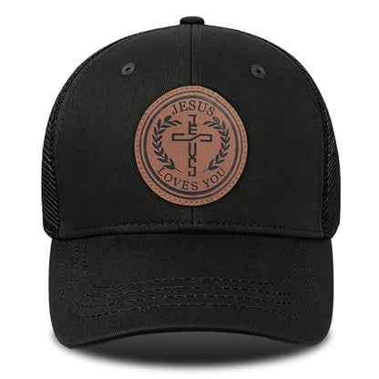 Christian Hats for Men & WomenJesus Cross HatChristianReligious GiftsforVarious Festivals&BirthdaysFaith Baseball/Trucker Cap - color: Black Round Jesus