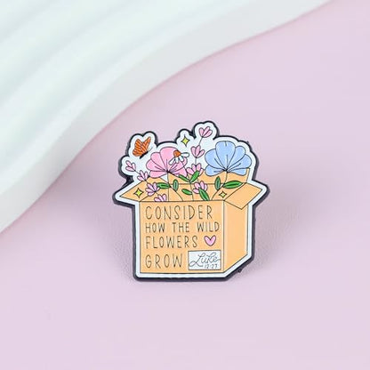 Consider How The Wild Flowers Grow Luke 12:27 Pin Brooch, Christian Faith Enamel Pin, Religious Gift For God Jesus Lover Christian Devotee Prayer, Vintage Bible Verse Brooches, Bloom With Grace Lapel Badge, Tiny Scripture Accessories