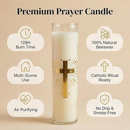 Pure Beeswax Candles, 128 Hour Long Burning Glass Jar Candle, Unscented White Prayer Candle for Church, Religious Ceremony, Memorial, Meditation, Home Altar & Emergency Use, 2 x 8 Inch - color: White
