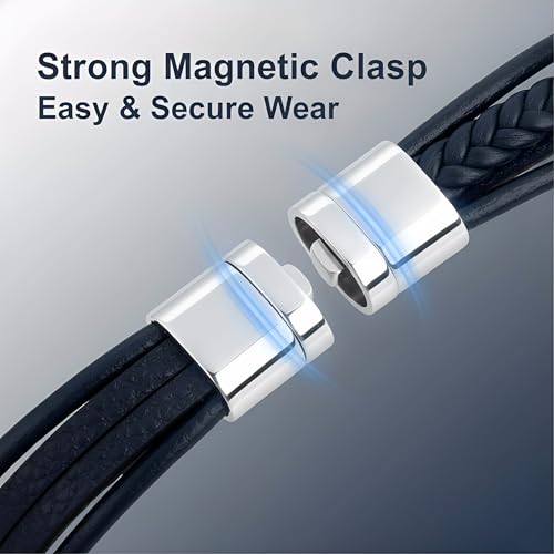 Stainless Steel Braided Leather Bracelet for Men Cuff Bangle Cross - color: Blue&Silver