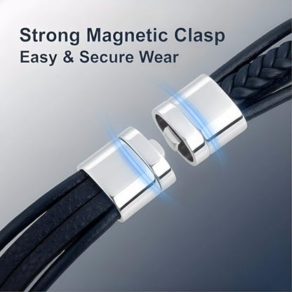 Stainless Steel Braided Leather Bracelet for Men Cuff Bangle Cross - color: Blue&Silver