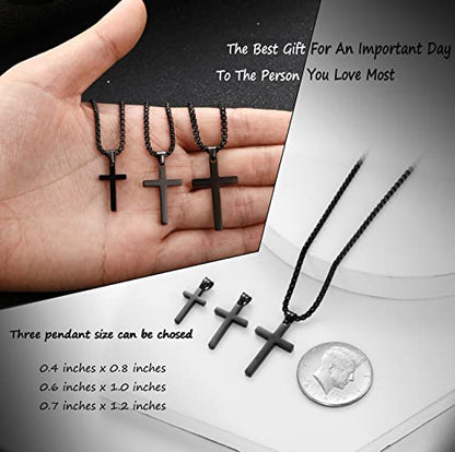 SKQIR Stainless Steel Cross Necklace for Men Silver Cross Necklace for boy Small Cross Pendant Necklace Simple Jewelry Cross Chain Gifts for Men - color: Black:Cross Pendant 0.6'' * 1.0'', style: Chain 18 inches