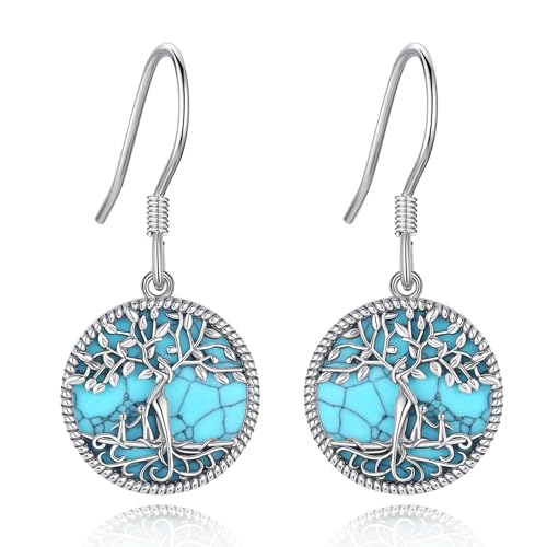 Vito Moonstone Turquoise Drop Earrings for Women, 925 Sterling Silver Hooks - style: Turquoise Tree-2-New