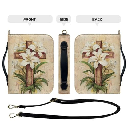 Book Covers Bible Covers for Women Men Large Size Bible Bag Tote - color: Cross Flower, size: Large
