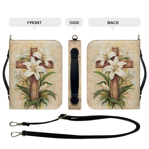 Book Covers Bible Covers for Women Men Large Size Bible Bag Tote - color: Cross Flower, size: Medium