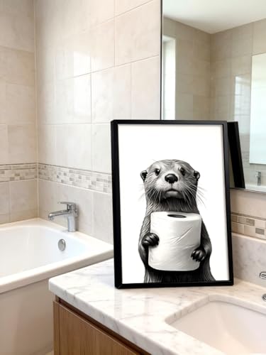 LBTZEVIR Framed Black and White Bathroom Wall Art Funny Otter 8x10In - color: Black and White, size: 8"L x 10"W