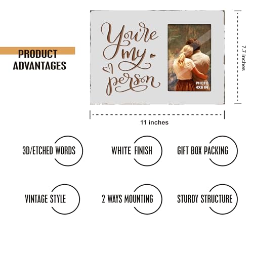 You Are My Person Wooden Rustic White Engraved Picture Frames 4x6 Inches - color: white you are my person