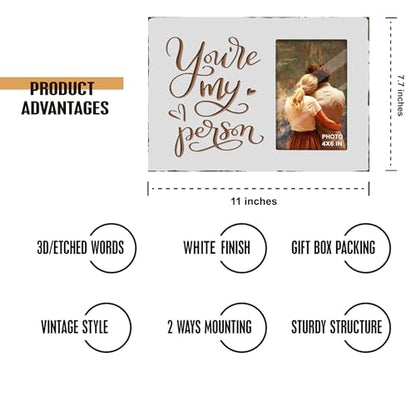 You Are My Person Wooden Rustic White Engraved Picture Frames 4x6 Inches - color: white you are my person