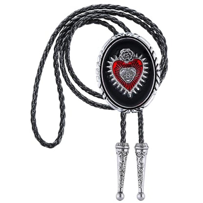 GelConnie Bolo Tie for Women Heart Cowboy Necktie Flower Gothic Mens Bolo Ties Bolero Necklace Red Western Ties for Men - color: Black Heart Bolo Tie