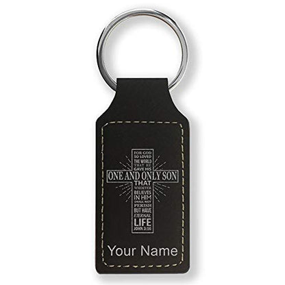 LaserGram Rectangle Keychain, Bible Verse John 3-16, Personalized Engraving Included - color: Black With Silver