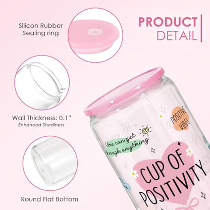 SANDJEST Inspiration Gifts - Glass Tumbler 16oz with Acrylic Lid and Straw - Iced Coffee Cups for Women, Aesthetic Glass Cup Gift for Birthday Christmas - color: Inspiration 4