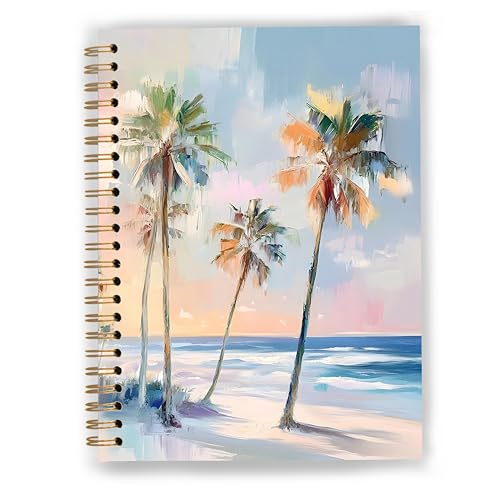 Coastal Beach Palm Tree Notebook, Tropical Ocean Beachy Journal, Beach Lovers Gifts for Women, Coastal Ocean Palm Tree Spiral Notebook Journal 5.5x8.3 - color: Color 08