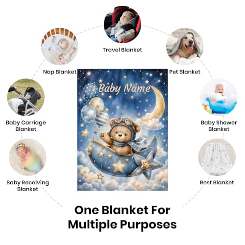 Custom Baby Blanket for Boys, Personalized Baby Blanket with Name for Gift - color: Cute Little Bear - Cowboy