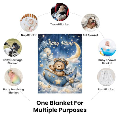 Custom Baby Blanket for Boys, Personalized Baby Blanket with Name for Gift - color: Cute Little Bear - Cowboy