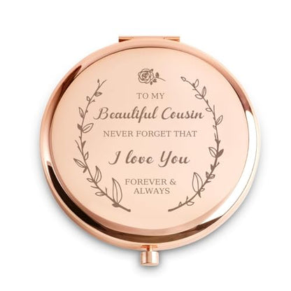 Personalized Gifts for Cousin, Custom Cousin Gifts for Birthday, Engraved Compact Mirror, Mothers Day Basket Stuffers - color: Cousin - I Love You