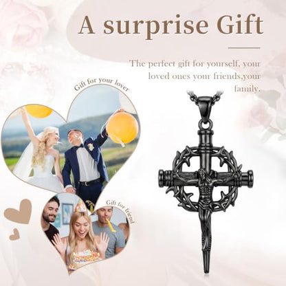 14K Gold Plated Cross Pendant Necklace Christian Jewelry Religious Gift - color: B06-Nail Jesus Cross Black