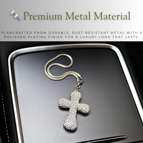 Cross Hanging Ornaments for Rear View Mirror, Bling Car Charm, Pendant Decoration, Car Rosary for Rearview Mirror, Rear View Mirror Accessories for Truck, Home Decor, Religious Gift - color: Silver