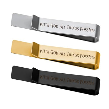 Man Of God Tie Clips 3 Set - Godfather Godson Christmas Engraved Gifts for Men Son Husband Dad Birthday Gifts from Wife - style: with god all things possible set