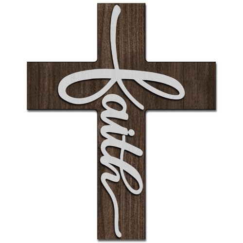 Faith Biblical Verse Cross Wall Decor - Christian Wooden Cross - Christian Wooden Hanging Decorations for Home Easter Christmas Farmhouse Kids Room, 8x10 Inches -A03 - color: C White Faith