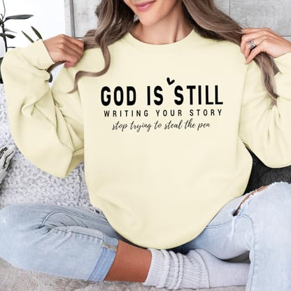 PAIEXILY Christian Crewneck Sweatshirts for Women God Faith Bible Verse Pullover Jesus Religious Long Sleeve Shirts Tops - color: Apricot, size: Small