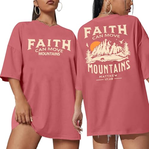 Christian Faith Shirts for Women Jesus Shirt YHWH Inspirational Bible Verse T-Shirt Religious Oversized Graphic Tee - color: Pink, size: Small