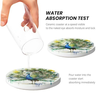 Peacock 2 Pack Car Cup Holder Coasters Ceramic Drink Coasters - color: Pink