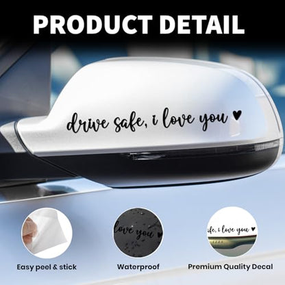 3X Drive Safe I Love You Car Mirror Sticker Set - color: Drive Safe I Love You Black