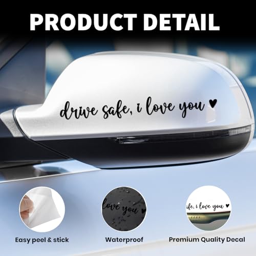 3X Drive Safe I Love You Car Mirror Sticker Set - color: Drive Safe I Love You Black