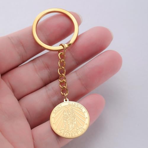 TEAMER Saint Gabriel Keychain Guardian Blessing Hope and Protection St. Gabriel Archangel Keychain Religious Jewelry - color: Gold