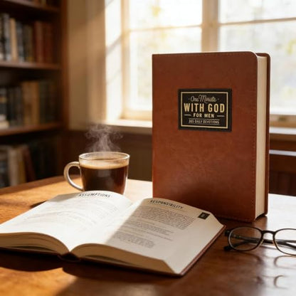 Treayes One Minute with God for Men, 365 Days of Daily Prayer Brown Book, Bible Prayer Tracking Diary, 2026 Mens Daily Devotional and Prayer Journal, Premium Leather Cover