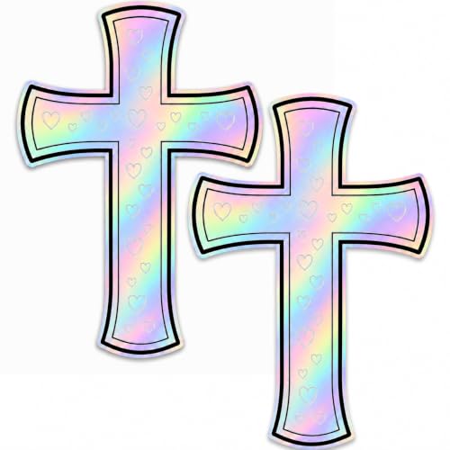 Christian Holographic Cross Car Decal, Hologram Heart, 2 Pack - color: Hologram Heart - 2 Pack