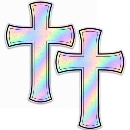 Christian Holographic Cross Car Decal, Hologram Heart, 2 Pack - color: Hologram Heart - 2 Pack
