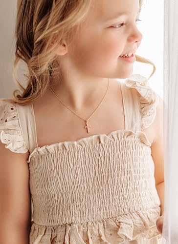 Precious Pieces CZ Cross Necklace, .925 Sterling Silver or 14K Gold-Plated - color: Gold Pink-16-18