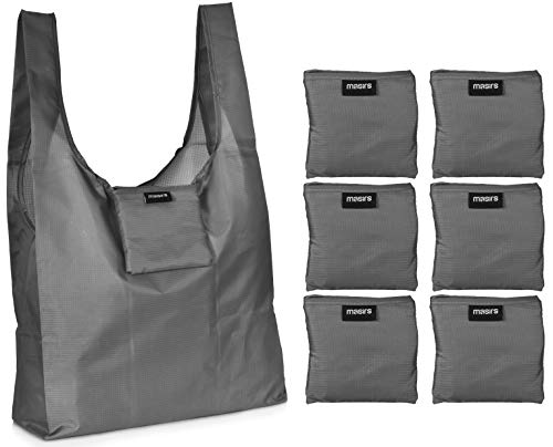 Masirs Reusable Grocery Bags 6 Pack, Large Foldable Tote, Folds Compact - color: Grey