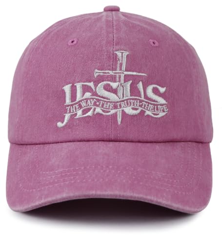 Christian Jesus Hat for Men Women, Adjustable Cotton Embroidered The Way The Truth The Life Baseball Cap - color: Pink