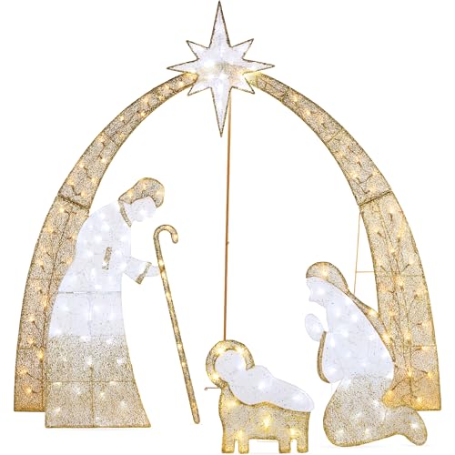Best Choice Products 4.5ft Lighted 2D Outdoor Nativity Scene, Christmas Arch Holy Family Yard Decoration w/ 115 LED Lights, Stakes, Zip Ties - size: 4.5ft