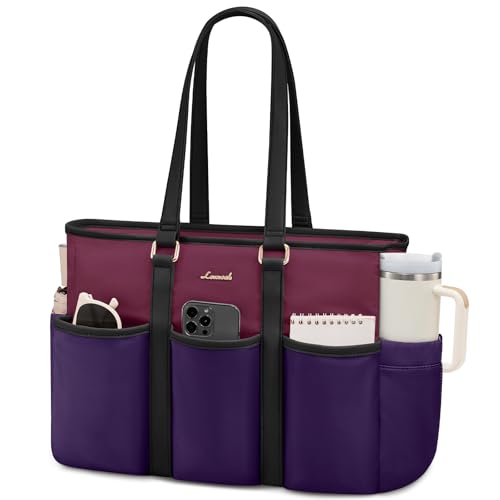 LOVEVOOK Work Tote Bag, 15.6 Inch Laptop Bag for Women Teacher Nurse Mom With Large Cup Holder, Computer Purse Large Handbag With Multi Pockets - color: Blue-purple-black, size: 15.6 Inch