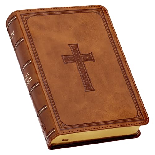KJV Holy Bible, Compact Large Print Faux Leather Red Letter Edition - Ribbon Marker, King James Version, Saddle Tan