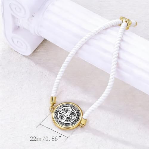 Catholic Bracelets St. Benedict Bracelet Red Rope Double Hole Pendant Couple Woven Bracelets Adjustable Black Bracelet - color: White