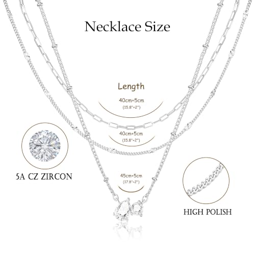 3PCS Gold Silver Layered Necklaces for Women Trendy - color: Silver&WR