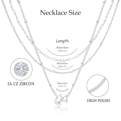 3PCS Gold Silver Layered Necklaces for Women Trendy - color: Silver&WR