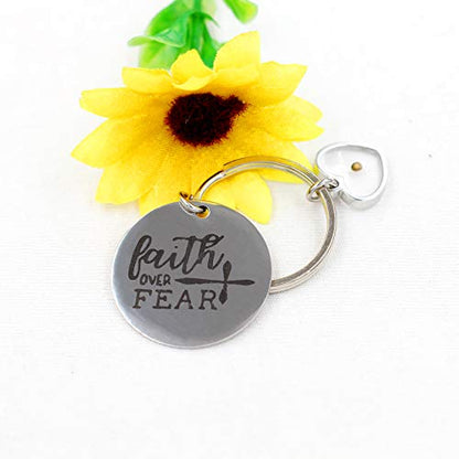 Uloveido Stainless Steel Faith Cross Keychain & Jesus Loves Me Christian Keyring Mustard Seed Charms Religious Jewelry - style: Faith Over Fear-heart