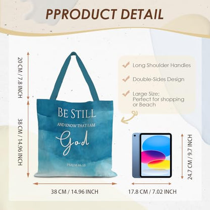 Walk by Faith Christian Canvas Tote Bags for Women, Christian Gifts for Women Faith, Bible Verse Gifts - color: Be Still