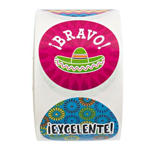 Spanish Teacher Reward Stickers / 500 Motivational Bilingual Espanol Kids Homework Worksheet Award Roll / 8 Alternating Encouraging Classroom Phrase Designs / 1.5" Elementary Student Recognition - color: Spanish Teacher Rewar