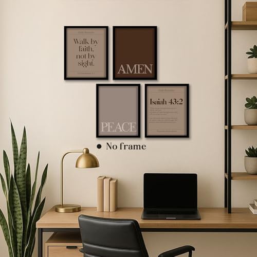 WEFKODO Scripture Christian Bible Verse Wall Art Brown Posters Prints - color: amen